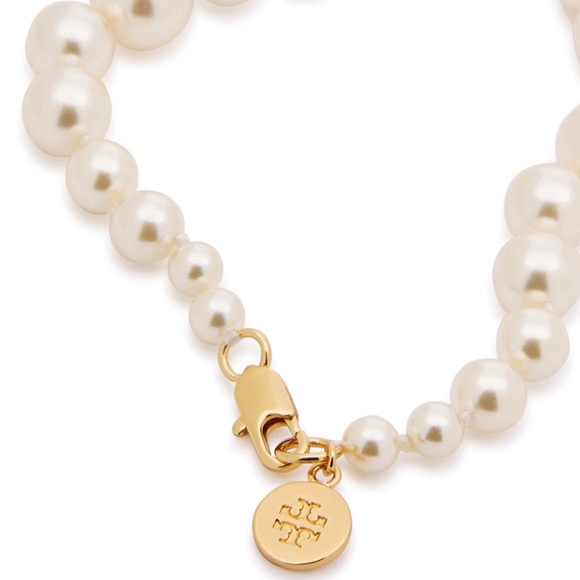 TORY BURCH • Capped Crystal Pearl Long Necklace - Picture 13 of 15